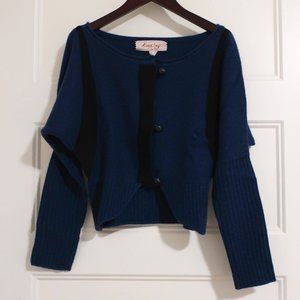 Ainsley Heather blue with black velvet cardigan-XS